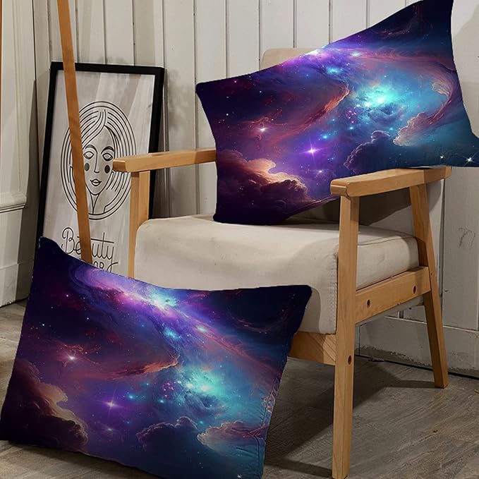 Purple Galaxy Bedding Set Full Size Outer Space Comforter Set for Girls Teens Kids Women Boys Starry Nebula Blue Glitter Quilt 1 Comforter + 2 Pillow Cases