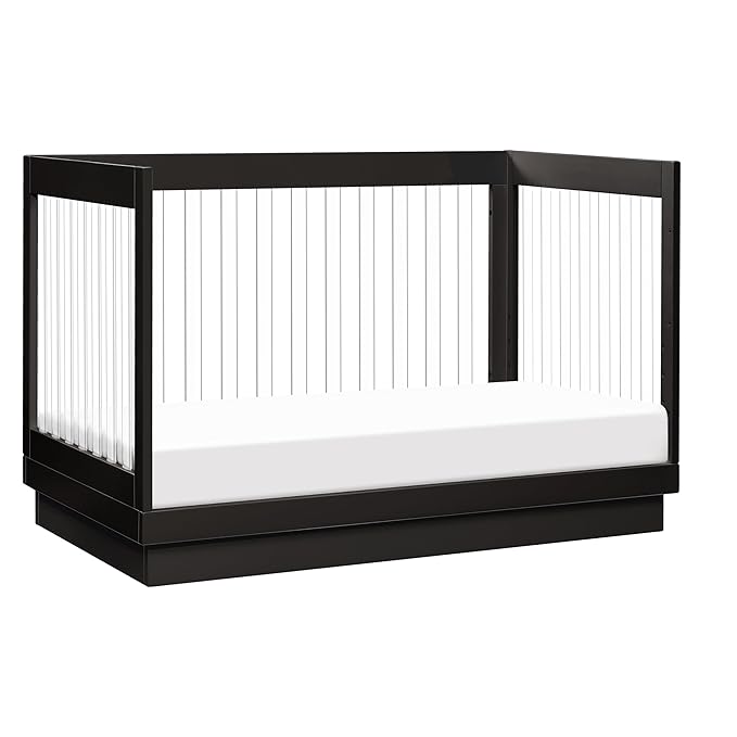 Babyletto Harlow Acrylic 3-in-1 Convertible Crib with Toddler Bed Conversion Kit in Black with Acrylic Slats, Greenguard Gold Certified