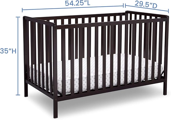 Delta Children Heartland 4-in-1 Convertible Crib, Dark Chocolate + Delta Children Twinkle Galaxy Dual Sided Recycled Fiber Core Crib and Toddler Mattress (Bundle)