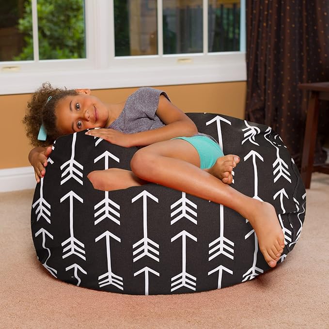 Posh Creations Bean Bag Chair for Kids, Teens, and Adults Includes Removable and Machine Washable Cover, Canvas White Arrows on Gray, 38in - Large