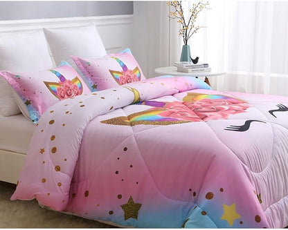 Unicorn Full Bedding Sets for Girls Kids Comforter Set Full Size with 2 Pillowcases Pink and Rainbow Unicorn Room Decor for Girls Bedroom Ultra Soft Machine Washable Toddler Bed Set