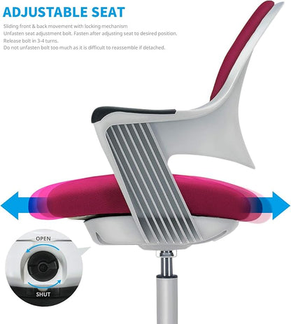 Kids Desk Chair: Ergonomic Kids Computer Chair | Adjustable Kids Office Chair with Wheels & Arms | Study Chair for Girls and Boys - Kids Chair Desk with Wheel Covers (Rosie Pink)