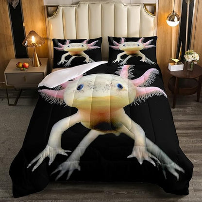 Axolotl Bedding Set King Cute Axolotl Comforter Set 3D Axolotls Down Comforter Bedroom Decor Sea Wildlife Animals Reptile Duvet Set Lightweight Soft Warm Quilt Set for Kids Boys Teens Men Adult