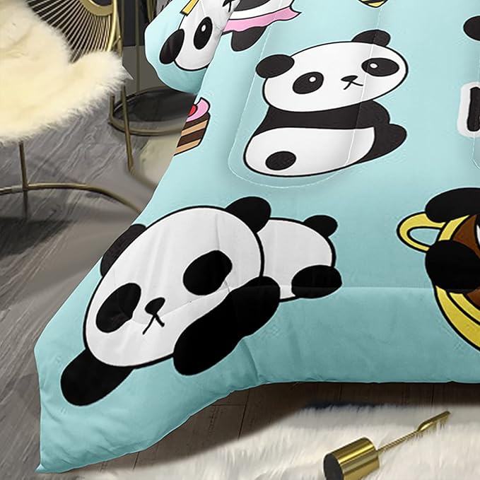 Bodhi Cartoon Cute Panda Comforter Set Twin for Boys Girls Kids Teens Soft Microfiber Animal Theme Panda Bedding Set Twin Size 3D Panda Comforter Set 1 Comforter+1 Pillow Shams #4007