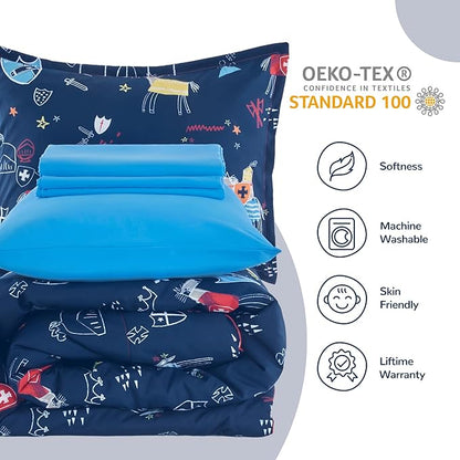 SLEEP ZONE Kids Twin Size Bedding Comforter Set 5 Pieces Breathable All Season Use for Boys (Knight‘s Tale, Twin)