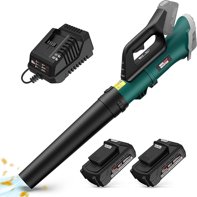 NEU MASTER Leaf Blower, 20V Battery Operated Leaf Blower Cordless Electric Blower with 2 x Battery and Fast Charger, Variable Speed Blower for Lawn Care, Patio, Yard, Jobsite