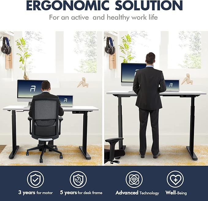 AIMEZ0 Dual Motor Sit Stand Desk Adjustable Electric Standing Desk Frame with LCD Touch Screen Adjustable Height 27.4-45.6 inches for Home & Office Table Black