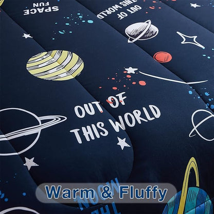 beeweed 2 Piece Kid Comforter Set Twin Size, Space Rocket Bedding Set for Teen Boys Girls