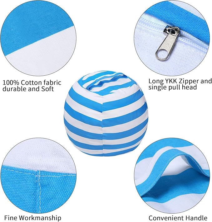 2 PCS Stuffed Animal Storage Bean Bag Chair Cover, Cotton Canvas Beanbag with Zipper for Organizing Kid's and Adults Room Blue 24"