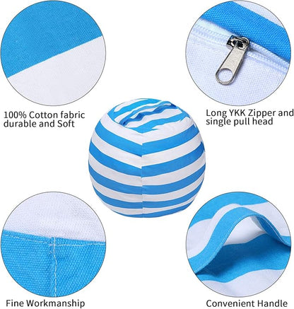 2 PCS Stuffed Animal Storage Bean Bag Chair Cover, Cotton Canvas Beanbag with Zipper for Organizing Kid's and Adults Room Blue 24"