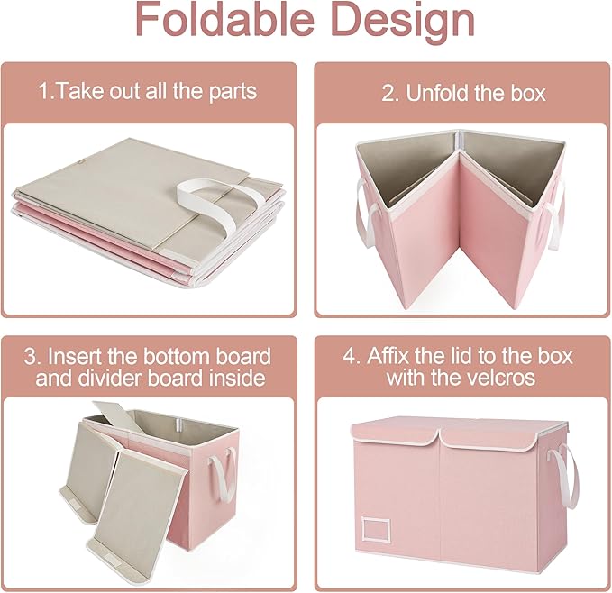 StorageWorks Toy Storage Organizer with Flip-Top Lids, Toy Bins for Living Room, Nursery Room, Playroom, Large Toy Box for Kids, Pink, 24 ¾"L x 13" W x 16" H