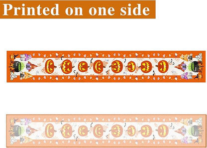 Halloween Table Runner, Halloween Table Runner 90 Inches Long, Halloween Pumpkins Gnomes Runners for Table, Black Cat Spider Web Holiday Decor Burlap Runner Rug for Home Decorations Dining Room