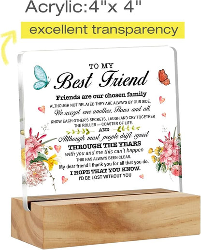 Best Friend Gift Friendship Desk Decor Friends are Our Chosen Family Acrylic Desk Plaque Sign with Wood Stand Home Office Table Desk Sign Keepsake