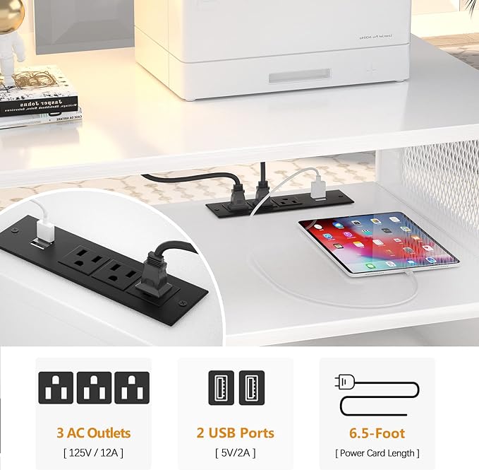 Unikito Rolling File Cabinet Lateral Office Filing Cabinets with Socket and USB Charging Port, Modern Printer Stand on Wheels, Printer Cabinet with Door and Open Storage, Lockable, White