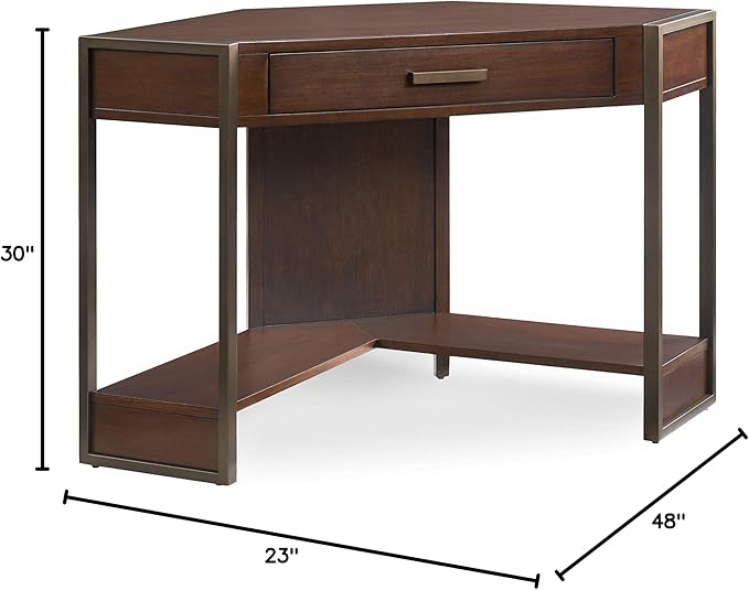 Leick Home Riley Holliday Computer Desk with Dropfront Keyboard Drawer, FURNITURE, Espresso/Gold