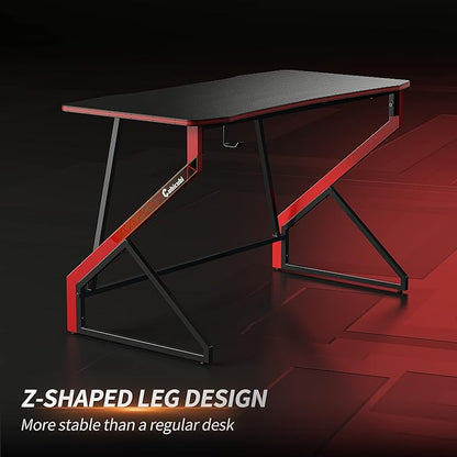 CubiCubi Simple Gaming Desk Z Shaped 47 inch Gamer Workstation, Home Computer Carbon Fiber Surface Gaming Desk PC Table with Headphone Hook