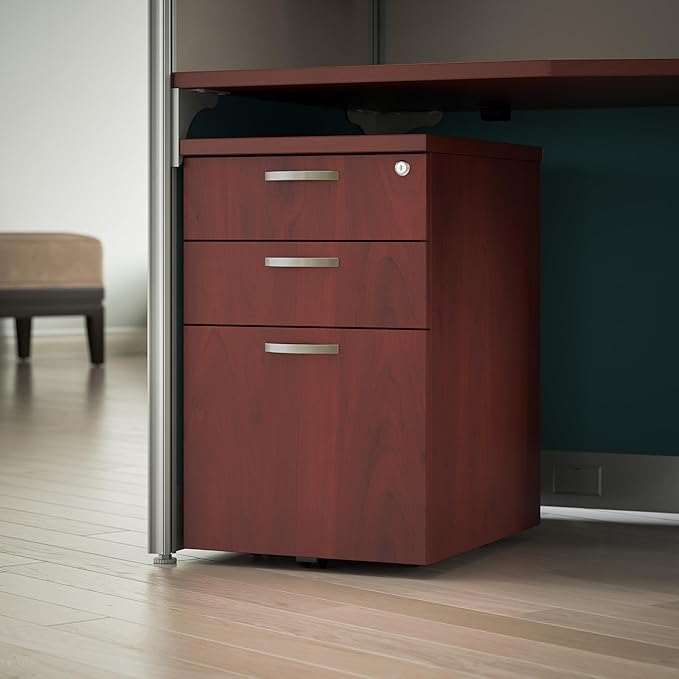 Bush Business Furniture Office in an Hour 3 Rolling File Cabinet | Mobile Under Desk Drawers for Letter, Legal, and A4-size Document Storage, Hansen Cherry