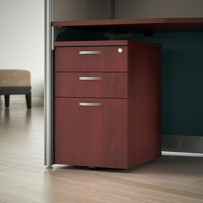Bush Business Furniture Office in an Hour 3 Rolling File Cabinet | Mobile Under Desk Drawers for Letter, Legal, and A4-size Document Storage, Hansen Cherry