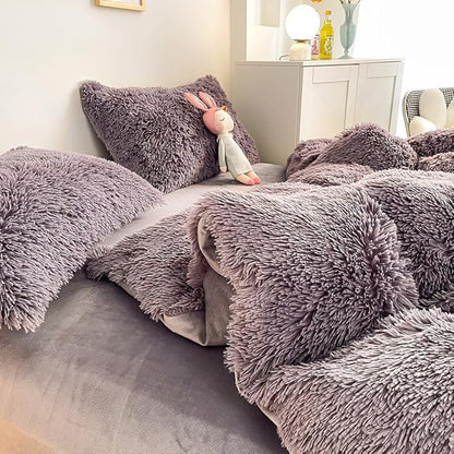 Faux Fur Kid Girls Purple Comforter Sets Twin/Full - 3PC Bed Set Warm Comfortable Soft Plush Flannel Velvet Fluffy Fuzzy Bedding（Comforter x 1 Pillowcases x 2）