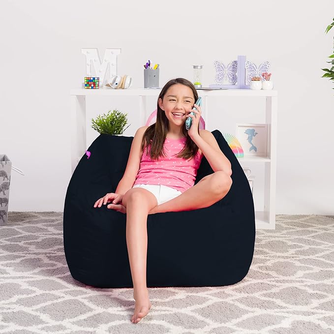 Posh Creations Structured Comfy Bean Bag Chair for Gaming, Reading, & Watching TV, Coronado Chair, Microsuede - Navy, Microsuede - Navy Blue