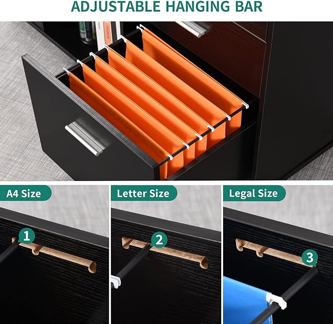 YITAHOME File Cabinet, Mobile Lateral Filing Cabinet with Lock for Home Office, Printer Stand with Open Storage Shelf, Fits A4, Letter, Legal Size Files, Office Furniture, Black