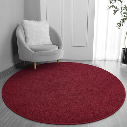 Round Area Rugs for Bedroom Living Room, 6x6 Rose Red Super Soft Comfy Thickened Memory-Foam Indoor Circle Carpets, Modern Aesthetic Minimalist Carpet for Boys Girls Adults Nursery Home Décor