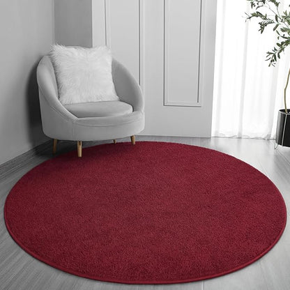 Round Area Rugs for Bedroom Living Room, 5x5 Rose Red Super Soft Comfy Thickened Memory-Foam Indoor Circle Carpets, Modern Aesthetic Minimalist Carpet for Boys Girls Adults Nursery Home Décor