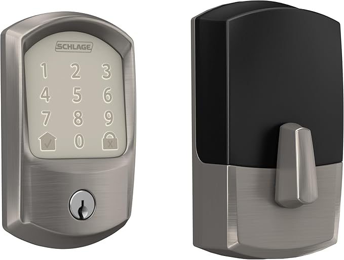 Schlage Encode Smart WiFi Deadbolt Lock for Front Door - Keyless Entry with App or Touchscreen - Works with Alexa, Apple HomeKit, Hey Google, & Airbnb - Create Codes for Guests - Satin Nickel Silver