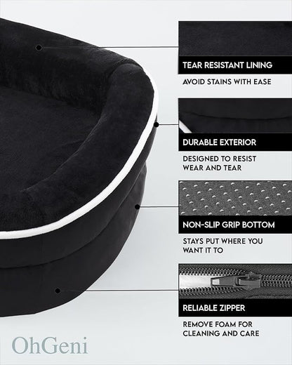 OhGeni Orthopedic Dog Bed Couch for X-Large Sized Pets with Egg Foam Support, Four-Sided Bolster Cushions, Soft Tear-Resistant Fabric, and Removable Machine Washable Plush Cover 42-Inch (Black)