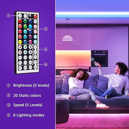 Lepro RGB LED Light Strips 32.8ft, Christmas Decorations, 5050 LED Color Changing Tape Light with 44 Key Remote and 12V Power Supply for Bedroom, TV Backlight, Kitchen, Bar