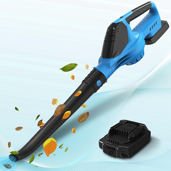 Leaf Blower, 21V Electric Leaf Blower Cordless, Leaf Blower with 2000mAh Battery and Charger, 16.5A/16500rpm Speed Leaf Blower, 5 Speed Mode Lightweight Leaf Blower for Lawn Patio Yard