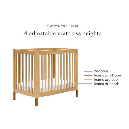 babyletto Gelato 4-in-1 Convertible Mini Crib with Toddler Bed Conversion in Honey with Vegan Tan Leather Feet, Greenguard Gold Certified