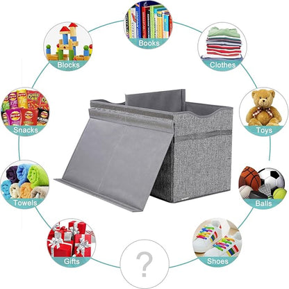 VICTOR'S Kids Toy Box Chest - Extra Large Lightweight Collapsible Toy Storage Organizer Boxes Bins Baskets for Kids, Boys, Girls, Nursery Room, Playroom, Closet (Linen Gray)
