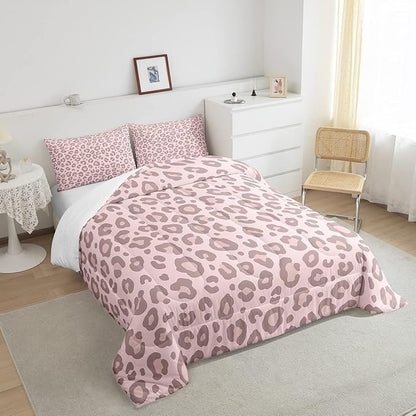 Feelyou Pink Leopard Skin Comforter Leopard Print Comforter Set for Kids Boys Girls Africa Cheetah Printed Bedding Set Soft Decor Safari Animal Fur Duvet Set King Size Quilt Boys