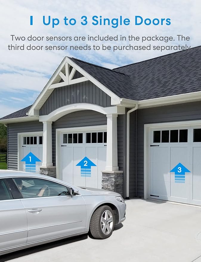 Smart Garage Door Opener Remote with External Antenna, Compatible with Amazon Alexa, SmartThings, Control Up to 3 Single Doors(with 2 Door Sensors)