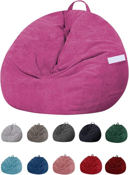 Stuffed Animal Storage Bean Bag Chair Cover (No Beans) for Kids and Adults.Soft Premium Corduroy Stuffable Beanbag for Organizing Children Plush Toys or Memory Foam Extra Large (RoseRed)