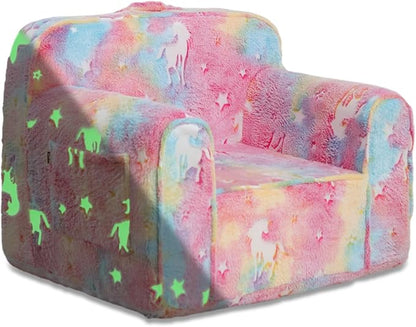 Comfy Toddler Chair Kids Chair,Toddler Foam Chair,Kids Armchair Toddler Couch Baby Kids Sofa Reading Chair with Glow in The Dark(Glow Pink)