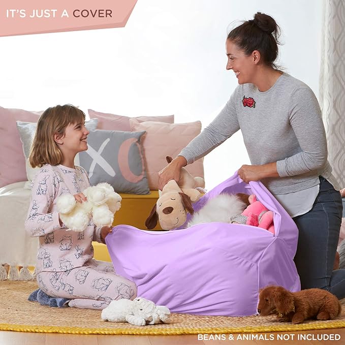 Aubliss Stuffed Animal Storage, Velvet Bean Bag Chairs Cover, Large 32" Ultra Soft Kids Toy Storage Organizer for Blankets Towels Clothes, Purple Floral