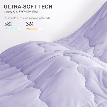 COTTEBED Reversible Softness Pink Purple Twin Comforters Sets for Girl Kids College Dorm, Cute Jersey Knit Lightweight Breathable Fluffy Cozy Comfy Bed Down Comforter Quilt for All Season Twin/Twin XL