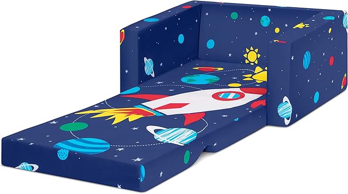 Delta Children Cozee 2-in-1 Convertible Sofa to Lounger - Comfy Flip Open Couch/Sleeper for Kids, Space