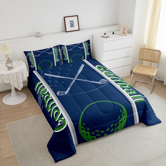 Feelyou Kids Golf Print Comforter Set Twin Size Ball Sports Bedding Set for Boys Girls Teens Bedroom Decor Golf Ball Lover Comforter Women Men Ball Games Duvet Set with 1 Pillow Case