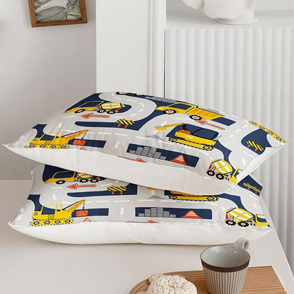Axolotl Cartoon Excavator Bedding Set Queen,Tractor Truck Bedding Set,Boys Construction Bedding Set,Yellow Vehicles Truck Comforter Construction Site Decor for Kids Boys Teens,1 Quilt 2 Pillowcases