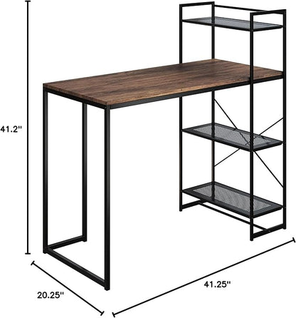 Lavish Home 80 BLT-SHF All-in-One Computer Desk with Shelves for Home Office, Bedroom, or Craft Table, Rustic Brown & Black