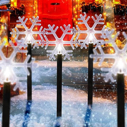 Christmas Snowflake Pathway Lights, 5 Pack Solar Christmas Stake Markers with Cool White Fairy Lights for Outdoor Holiday Walkway Patio Garden Christmas Decorations (5PCS-Cool White-Snow)