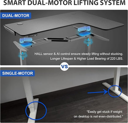 EUREKA ERGONOMIC Standing Desk L Shaped, 60 Inch Gaming Desk Electric Height Adjustable Dual Motor Rising Sit Stand Up Corner Desk for Computer Home Office, Smart Memory Preset Mousepad, Large, Left