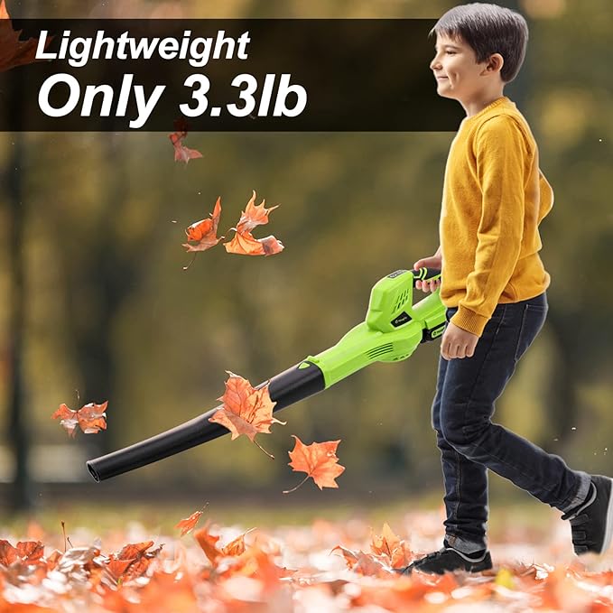 YOUGFIN Cordless Leaf Blower, 21V Powerful Motor, Electric Leaf Blower for Lawn Care, Battery Powered Leaf Blower Lightweight for Snow Blowing (Battery & Charger Included)