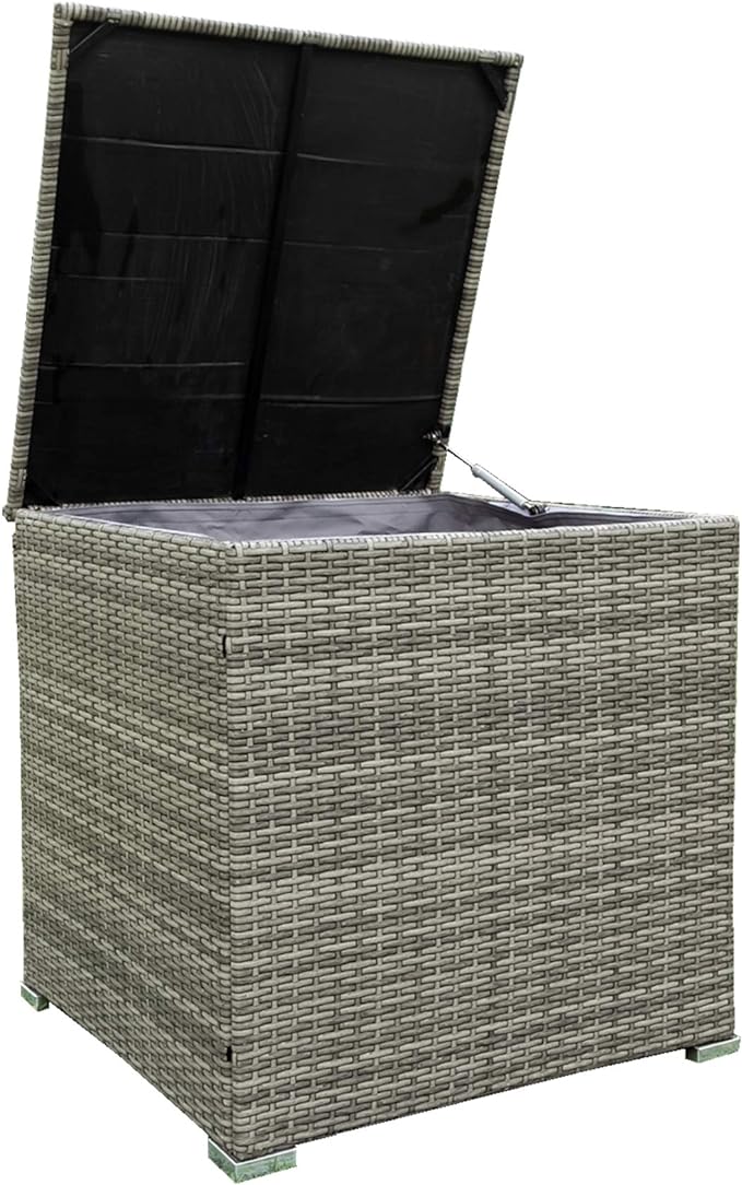 4-Piece Patio Furniture Outdoor Sofa Set, Wicker Sectional Loveseat Couch with Large Storage Box and Glass Table, for Garden Backyard Porch, 1, Gray