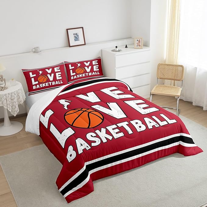 Basketball Bedding Set Full Size Gaming Sports Comforter Set for Kids Boys Girls Decor Ball Games Comforter Gift for Basketball Lover Duvet Set Bedroom Quilt Set