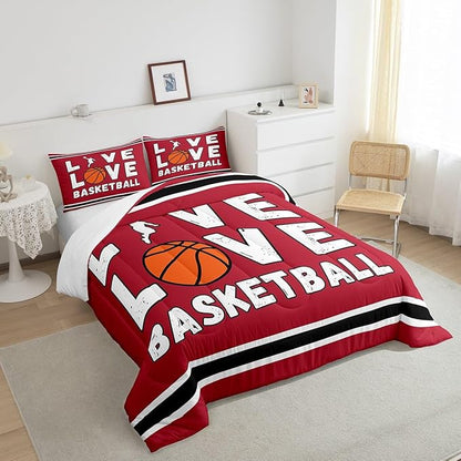 Feelyou Basketball Bedding Set Twin Size Gaming Sports Comforter Set for Kids Boys Girls Decor Ball Games Comforter Gift for Basketball Lover Duvet Set Bedroom Quilt Set