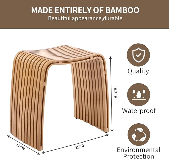 Bamboo Dining Stool Dining Chair Dressing Stool Shoe Stool Bathroom Stool Dining Room Bathroom Living Room Study Bedroom Durable and Beautifully Designed
